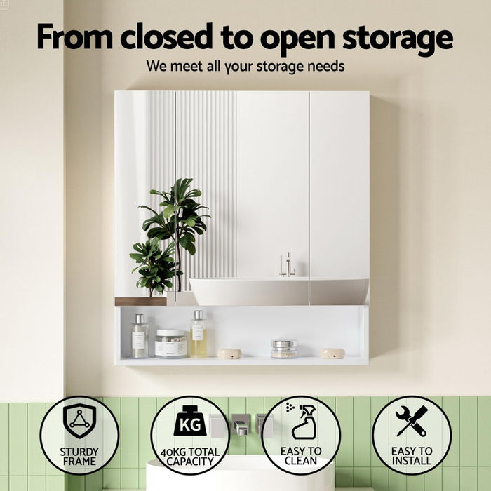 Bathroom Mirror Cabinet Medicine Adjustable Shelves Wall Hung 700X750Mm White