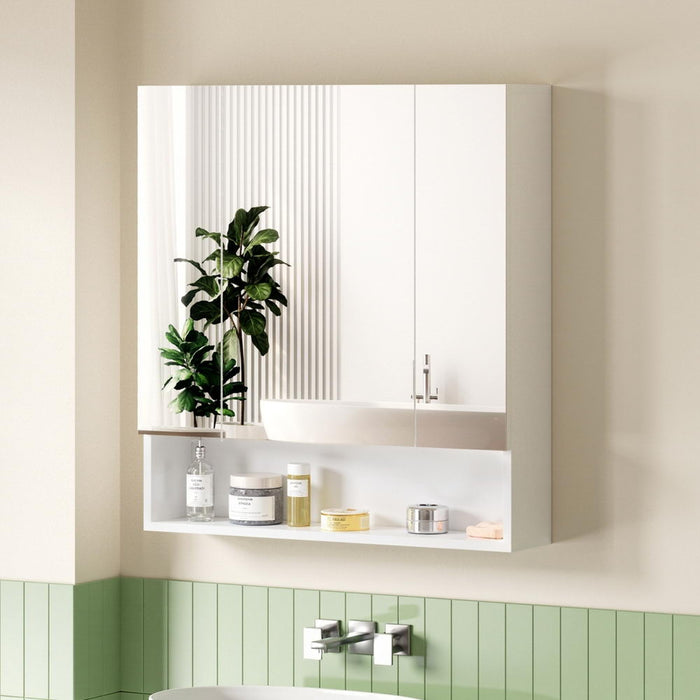 Bathroom Mirror Cabinet Medicine Adjustable Shelves Wall Hung 700X750Mm White