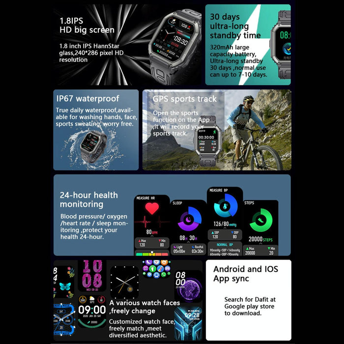 Waterproof Pedometer Sport Smart Watch With Heart Rate & Bt Calling