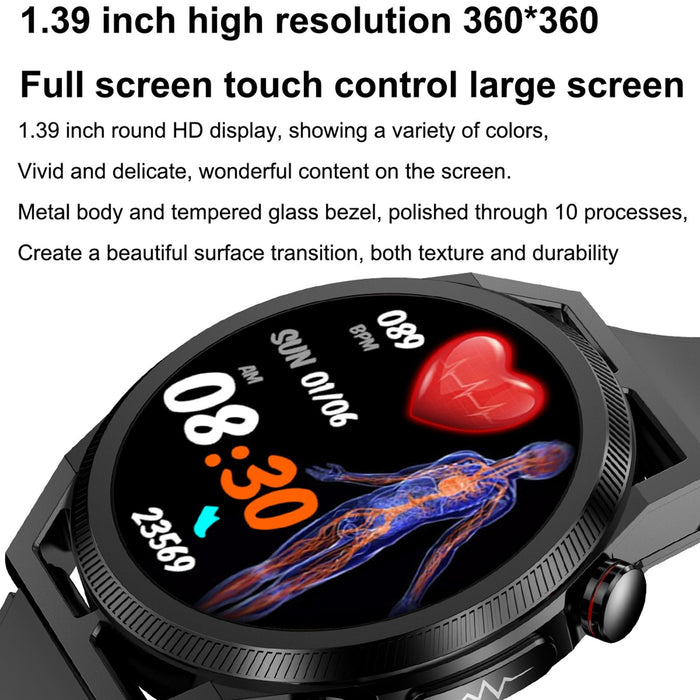 1.39 Inch Ips Screen Waterproof Smart Watch With Body Temp & Ecg Support