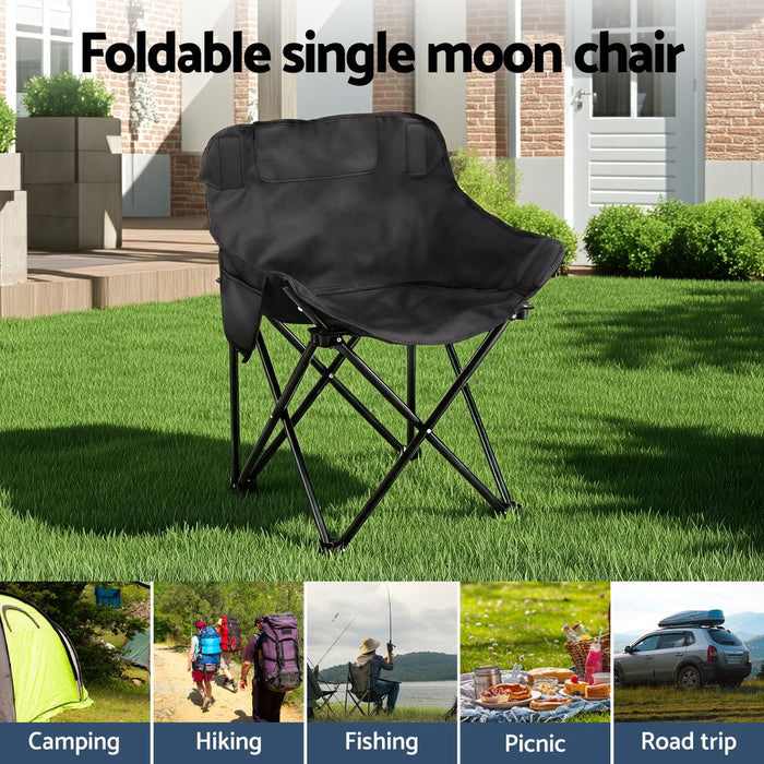Folding Camping Moon Chair Portable Seat Weight Capacity 120Kg Black