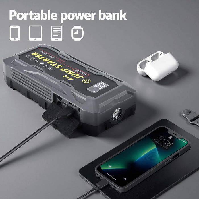 2000A Portable Car Jump Starter 12V Lithium Battery Booster Pack Power Bank & Jumper Cables