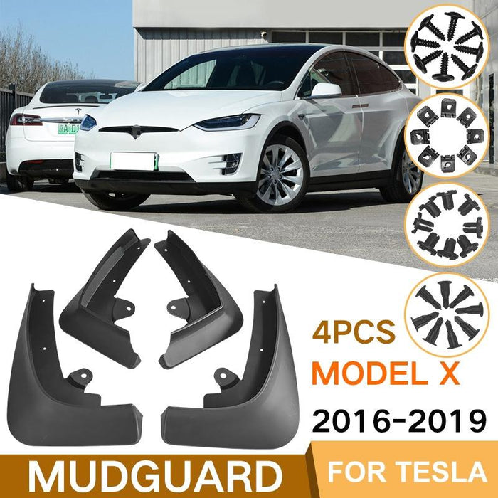 For Tesla Model X 2016-2021 4Pcs / Set Car Auto Soft Plastic Splash Flaps Fender Guard