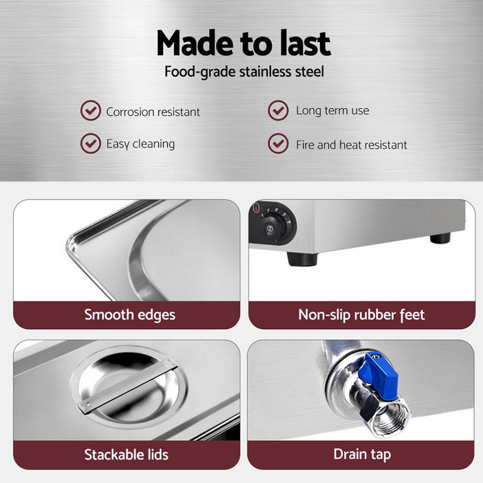 Commercial Food Warmer Bain Marie 4 Electric Buffet Pans