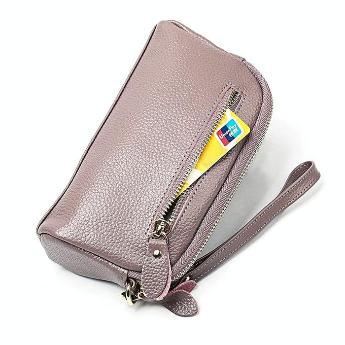 2025 Multifunctional Litchi Texture Women Large Capacity Hand Wallet Shell Bag With Card Slots Pale Pinkish Grey