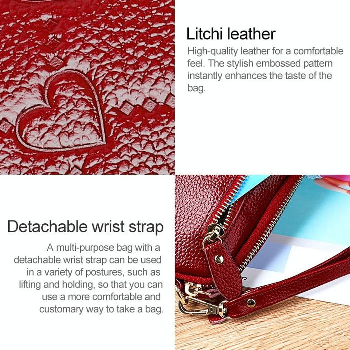 2025 Multifunctional Litchi Texture Women Large Capacity Hand Wallet Shell Bag With Card Slots Pale Pinkish Grey