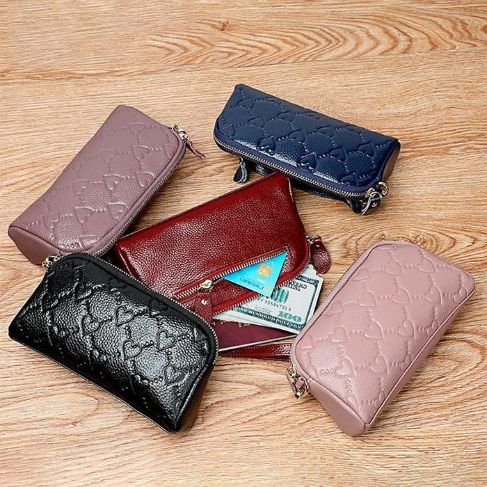 2025 Multifunctional Litchi Texture Women Large Capacity Hand Wallet Shell Bag With Card Slots Pale Pinkish Grey