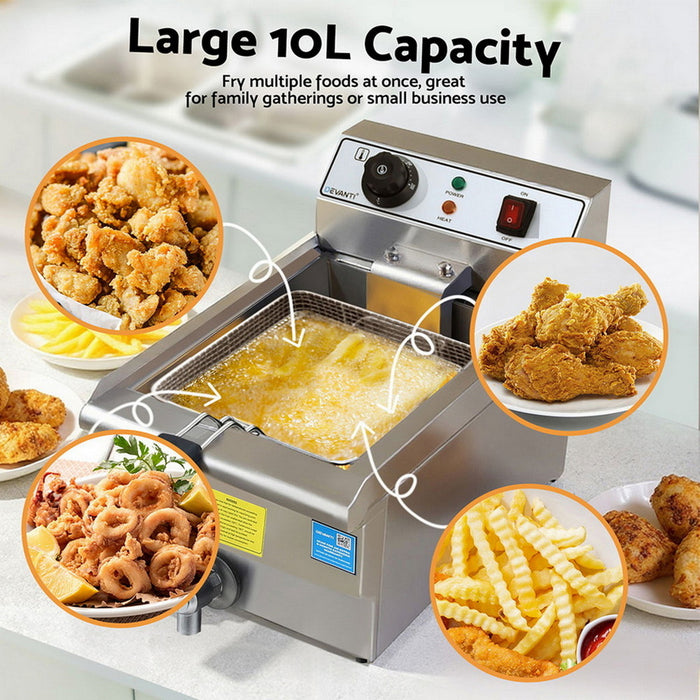 3000W Electric Deep Fryer 10L Stainless Steel Fryer W/ Basket & Lid