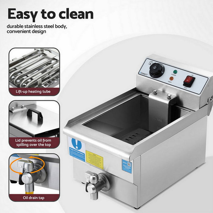 3000W Electric Deep Fryer 10L Stainless Steel Fryer W/ Basket & Lid