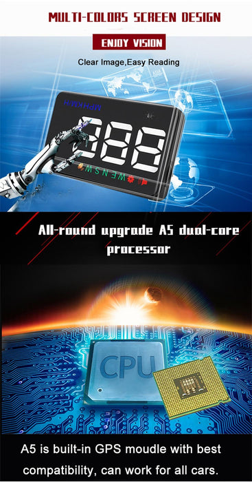 3.5 Inch Car Hud With Gps 2 Display Modes Light Sensors Speed & Compass Speed Alarm