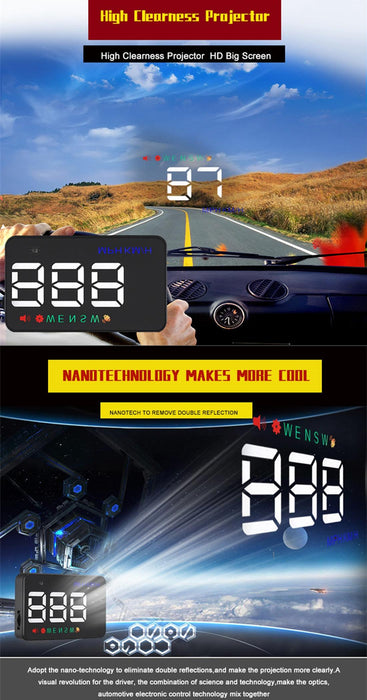 3.5 Inch Car Hud With Gps 2 Display Modes Light Sensors Speed & Compass Speed Alarm