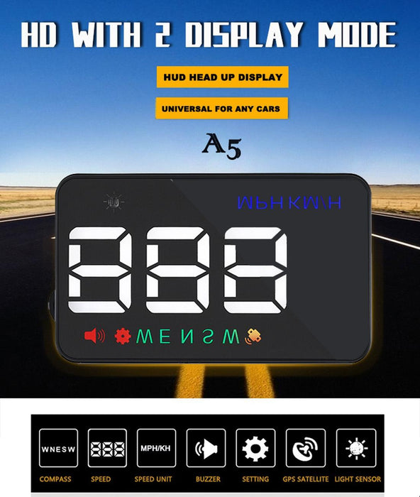 3.5 Inch Car Hud With Gps 2 Display Modes Light Sensors Speed & Compass Speed Alarm