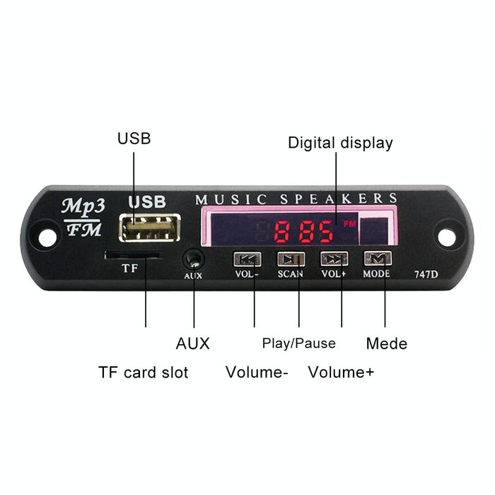 12V Car Audio Bluetooth Mp3 Decoder Board - Fm Radio Tf Usb Aux
