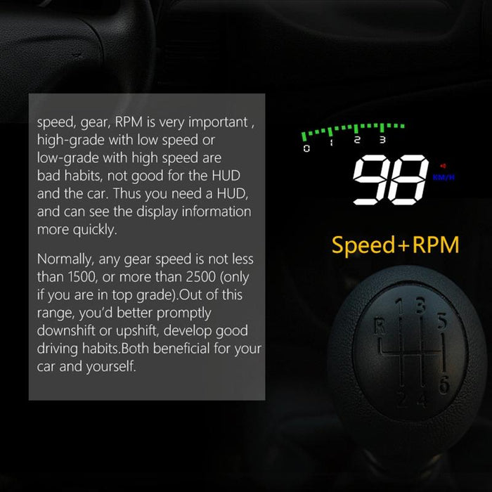 3.5 Inch Vehicle Head Up Display Car Speed Engine Revs Water Temp Voltage Mileage