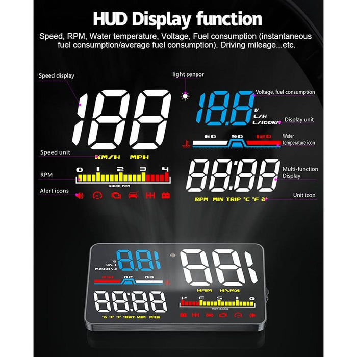 5 Inch Obd2 Head Up Display Car Speed Revolving Speed Water Temp Battery Voltage