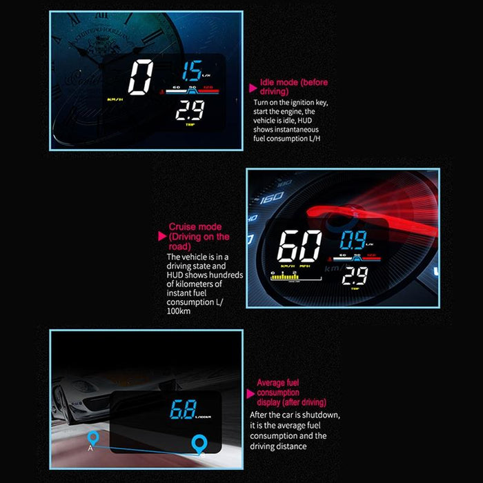 5 Inch Obd2 Head Up Display Car Speed Revolving Speed Water Temp Battery Voltage