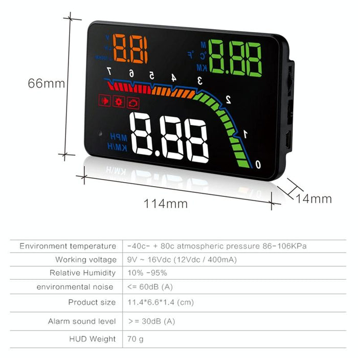 4 Inch Obd2 Head Up Display Car Speed Revolving Speed Fuel Consumption Fault Code Detection & Elimination