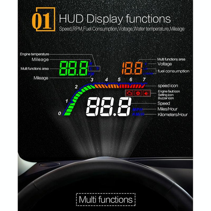 4 Inch Obd2 Head Up Display Car Speed Revolving Speed Fuel Consumption Fault Code Detection & Elimination
