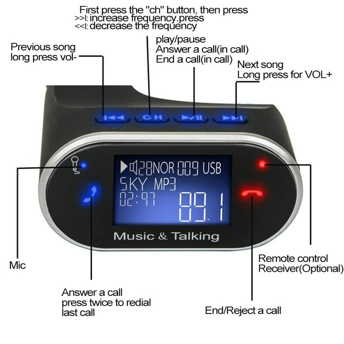 Car Stereo Radio Mp3 Player Bluetooth Hands-Free Fm Transmitter