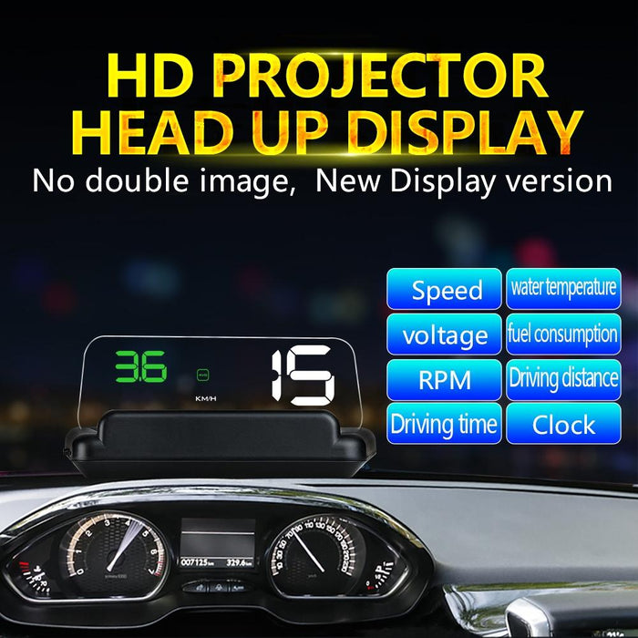 Virtual Hd Car Hud Display Speed Rpm Water Temp Oil Consumption Distance / Time Voltage Over Speed Alarm