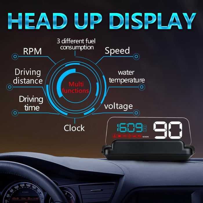 Virtual Hd Car Hud Display Speed Rpm Water Temp Oil Consumption Distance / Time Voltage Over Speed Alarm