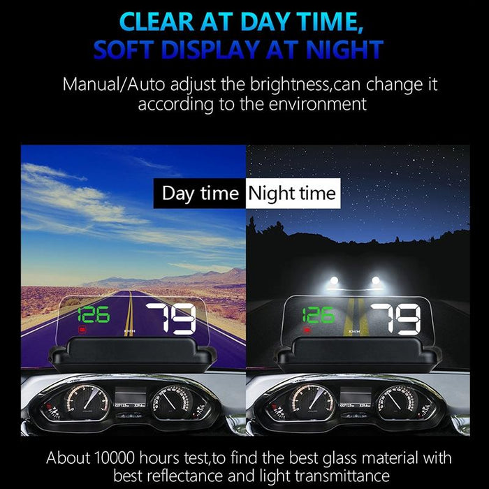 Virtual Hd Car Hud Display Speed Rpm Water Temp Oil Consumption Distance / Time Voltage Over Speed Alarm