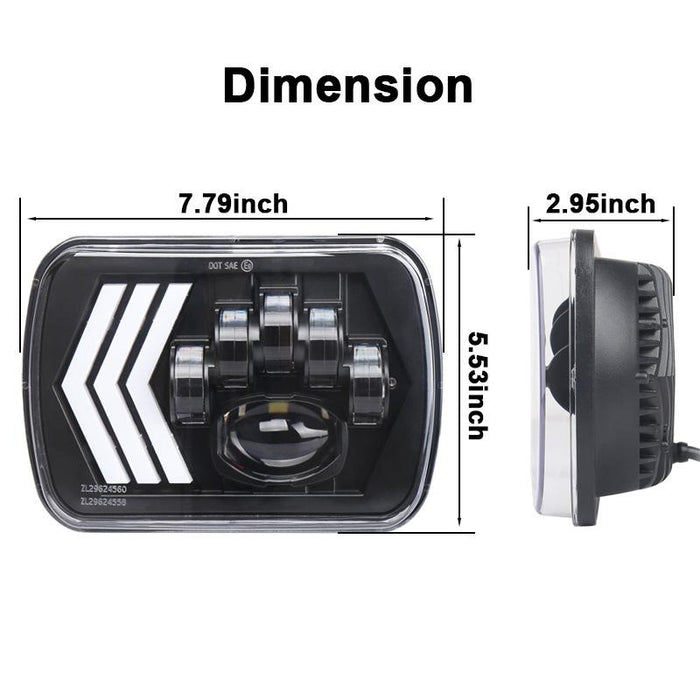 2 Pcs 5X7 Inch Car Modified Red Background Led Square Headlamp For Jeep Wrangler