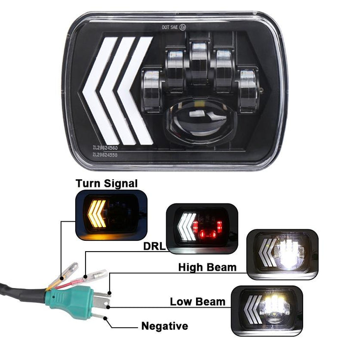 2 Pcs 5X7 Inch Car Modified Red Background Led Square Headlamp For Jeep Wrangler