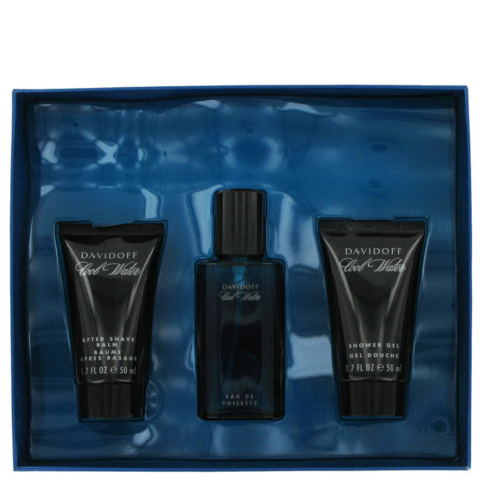 Cool Water Gift Set - 1.4 Oz Eau De Toilette Spray +1.7 Oz After Shave Balm+ 1.7 Oz Shower Gel By Davidoff For Men