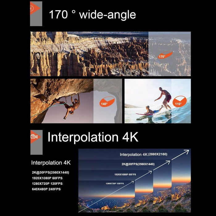 2.0 Inch Wifi Action Camcorder 170 Degree Wide Angle Waterproof 64Gb Sd