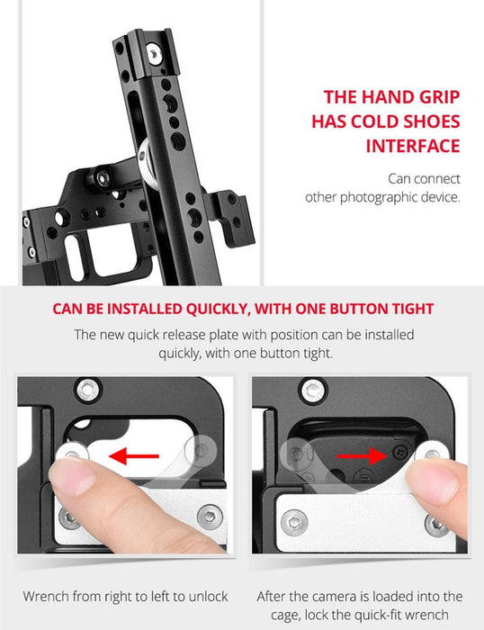 C15 Ylg0711A Video Camera Cage Stabilizer With Handle & Rail Rod For Nikon Z6 / Z7 Black