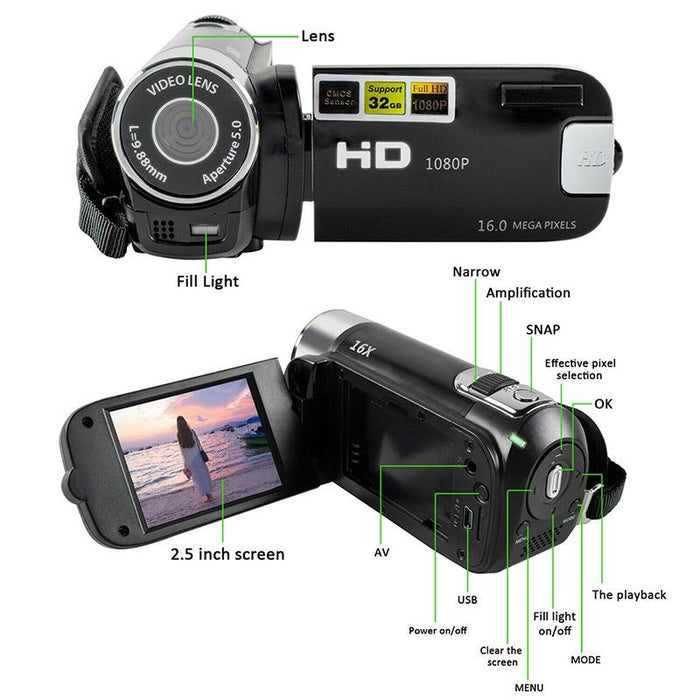 16Mp Hd Dv Camera With 16X Zoom For Home & Travel