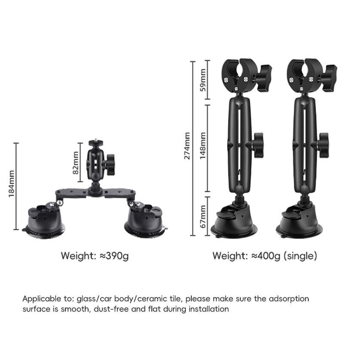 1 / 4 Inch Screw Dual-Leg Suction Cup Mount And 2 X Single-Leg Car Suction Cup Mount Crab Clamps Set Black