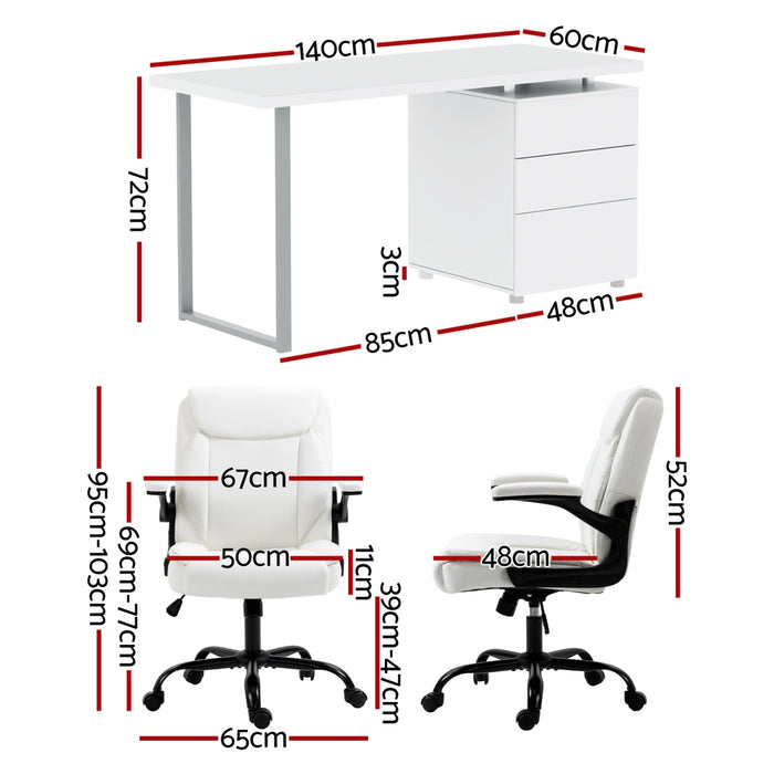 Executive Office Chair And Desk Set - White