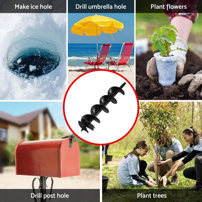 Post Hole Digger Auger Drill Bit 200Mm With 80cm Extension Shaft Black