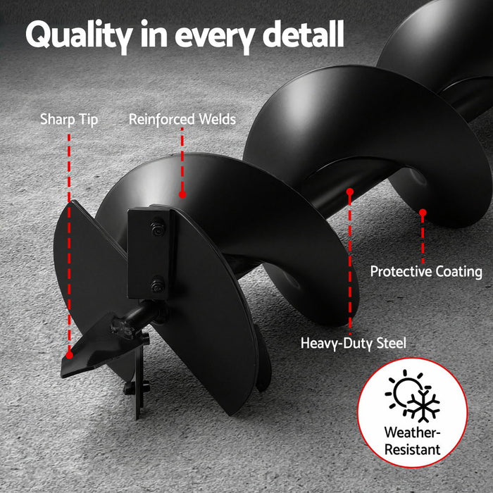 Post Hole Digger Auger Drill Bit 200Mm With 80cm Extension Shaft Black