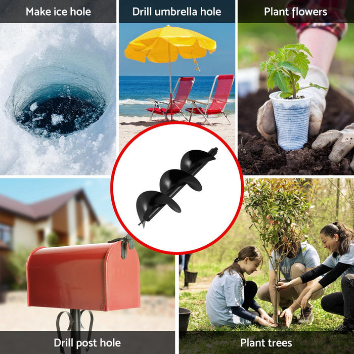 Post Hole Digger Auger Drill Bit 300Mm With 80cm Extension Shaft Black