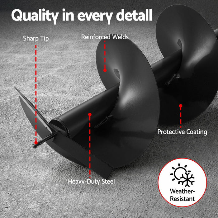 Post Hole Digger Auger Drill Bit 300Mm With 80cm Extension Shaft Black