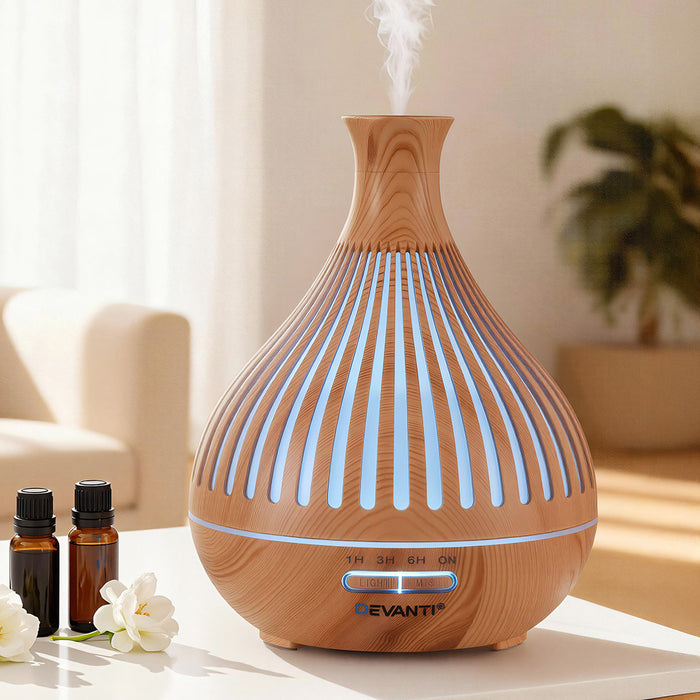 Ultrasonic Aroma Diffuser Aromatherapy 400Ml Led Lights Iron Humidifier Forest Light Wood Grain