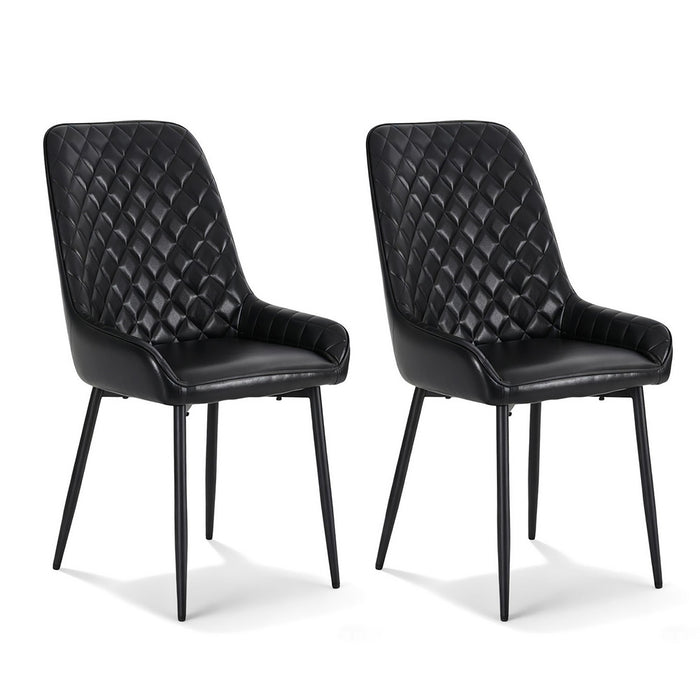 2X Dining Chairs Retro Pu Leather Kitchen Lounge Cafe Accent Chair Black