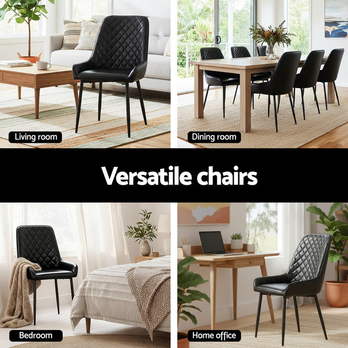 2X Dining Chairs Retro Pu Leather Kitchen Lounge Cafe Accent Chair Black