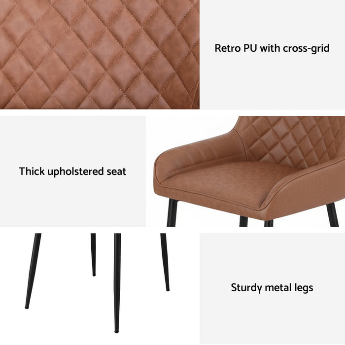 2X Dining Chairs Retro Pu Leather Kitchen Lounge Cafe Accent Chair Brown