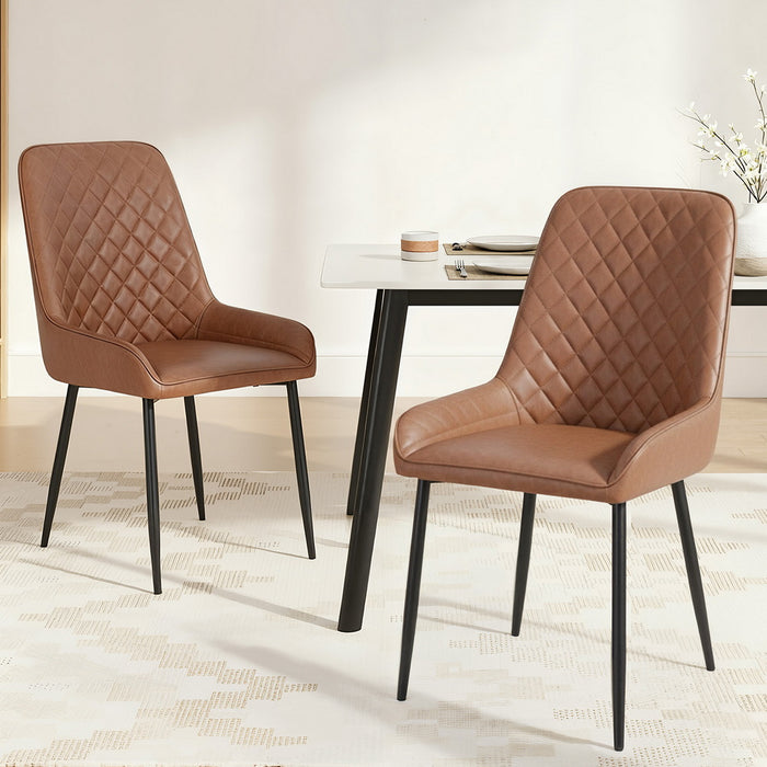 2X Dining Chairs Retro Pu Leather Kitchen Lounge Cafe Accent Chair Brown