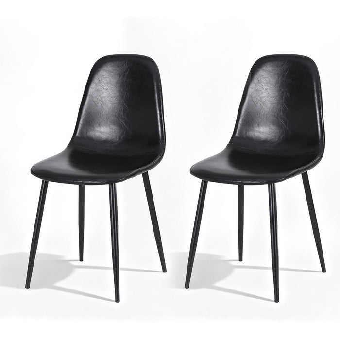 2X Dining Chairs Retro Pu Leather Kitchen Lounge Cafe Accent Chair Black