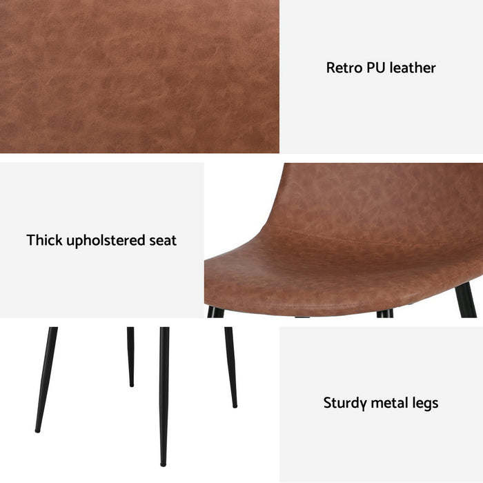 2X Dining Chairs Retro Pu Leather Kitchen Lounge Cafe Accent Chair Brown
