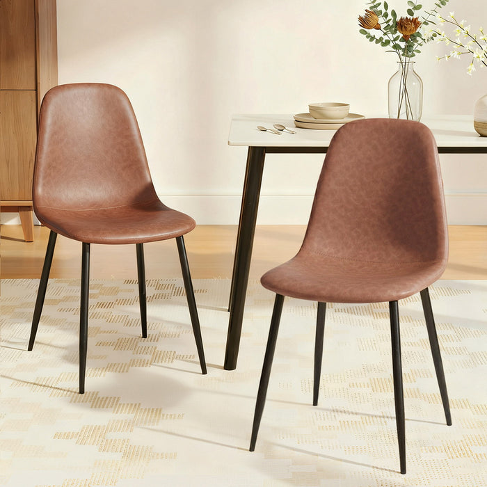 2X Dining Chairs Retro Pu Leather Kitchen Lounge Cafe Accent Chair Brown