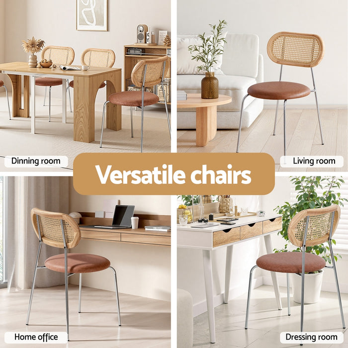 2X Dining Chairs Pu Leather Rattan Kitchen Lounge Cafe Accent Chair Brown