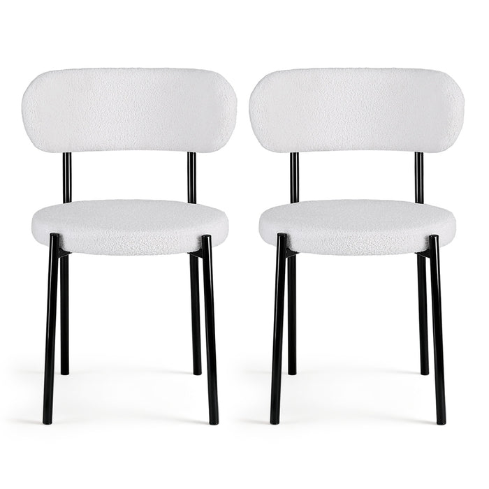 Dining Chairs Set Of 2 Sherpa Boucle White