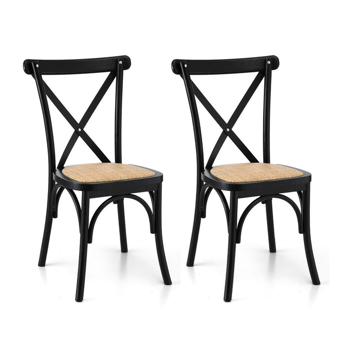2X Dining Chairs Rattan Wooden Kitchen Accent Chair Cafe Lounge Rubber Wood