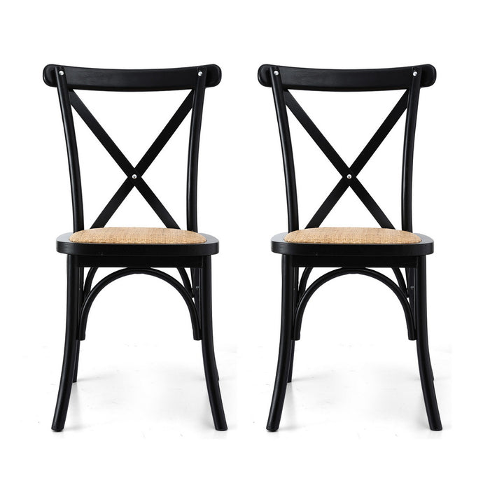 2X Dining Chairs Rattan Wooden Kitchen Accent Chair Cafe Lounge Rubber Wood